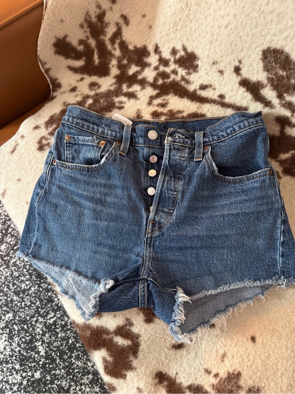 Levi's Dark Blue Button-Fly high rise Cutoff Jean Shorts